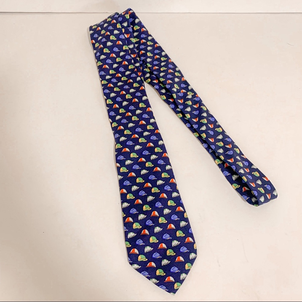 Ralph Lauren Navy Derby Hat Printed Silk Tie